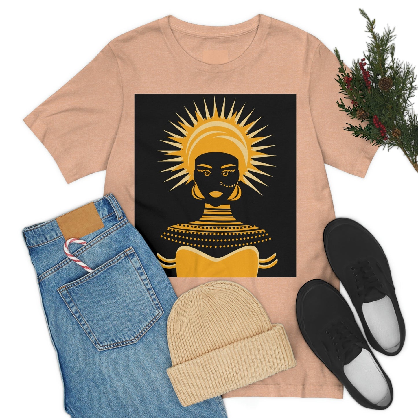 African Traditional Women Gold Portrait Unisex Jersey Short Sleeve T-Shirt Ichaku [Perfect Gifts Selection]