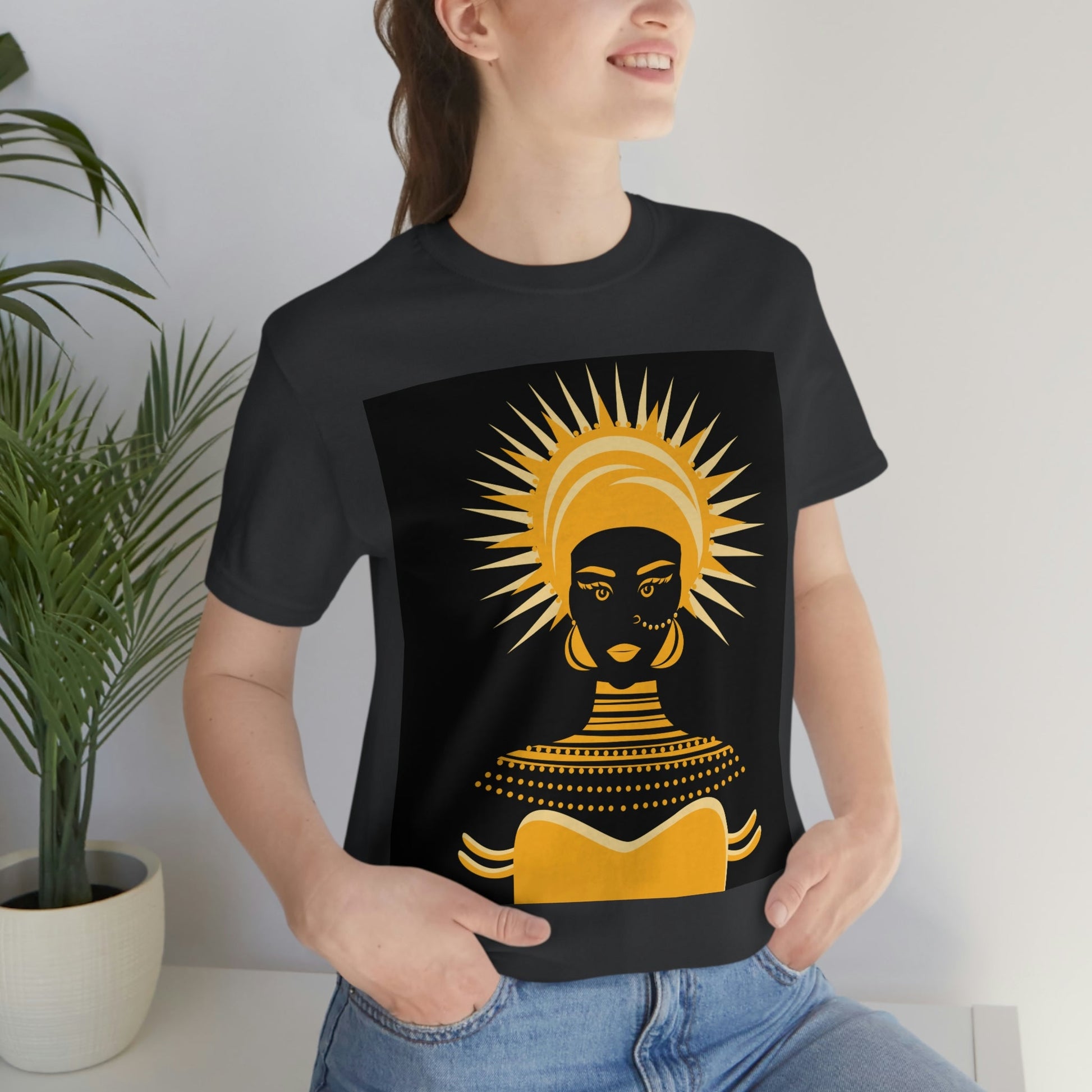 African Traditional Women Gold Portrait Unisex Jersey Short Sleeve T-Shirt Ichaku [Perfect Gifts Selection]