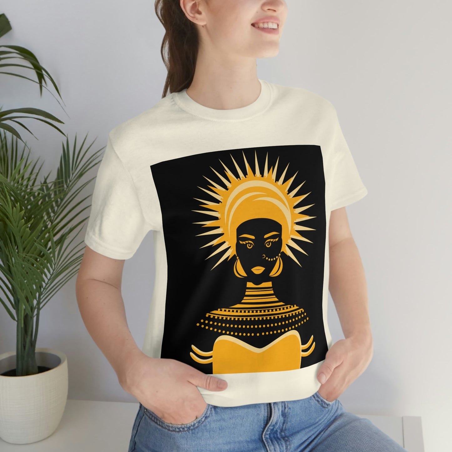 African Traditional Women Gold Portrait Unisex Jersey Short Sleeve T-Shirt Ichaku [Perfect Gifts Selection]