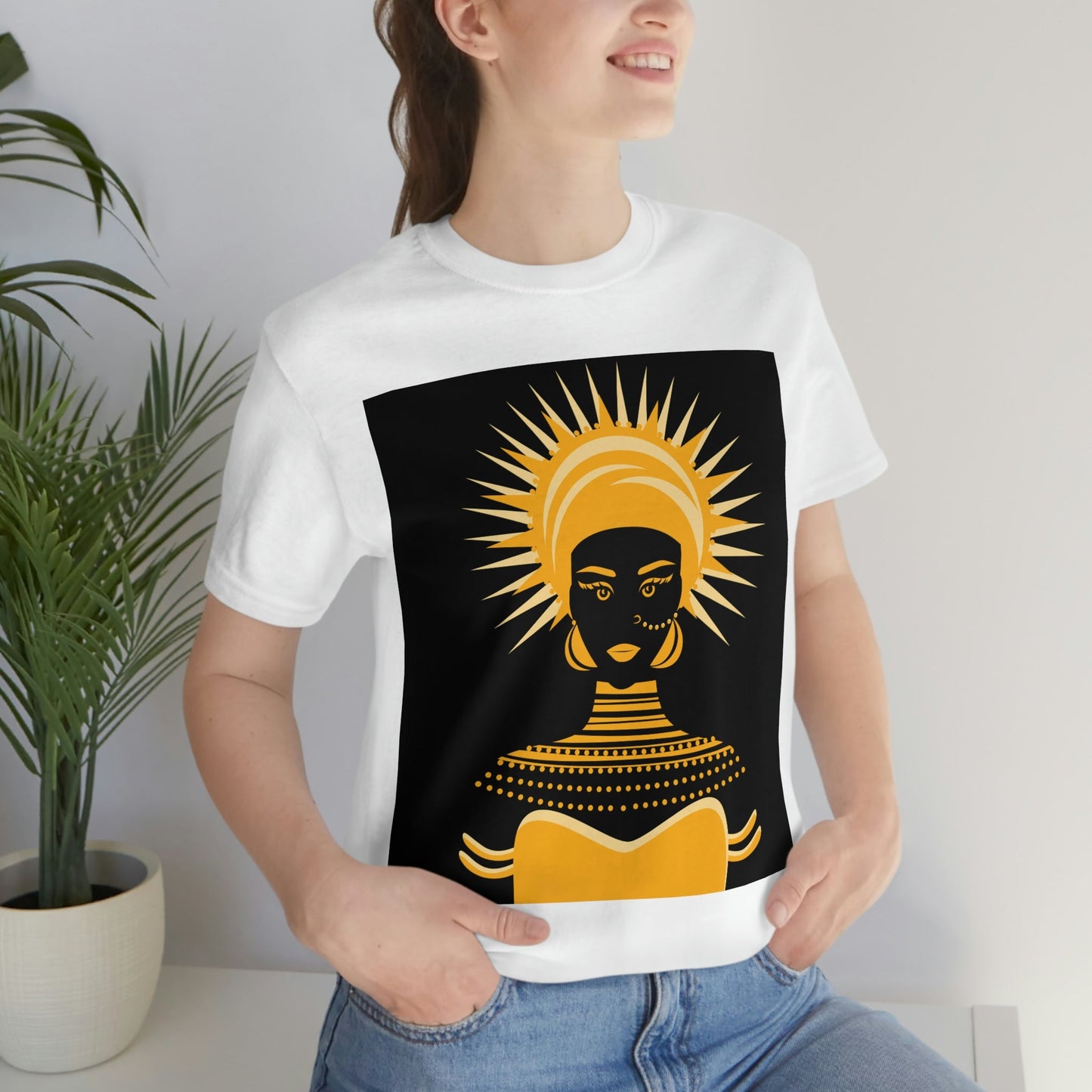 African Traditional Women Gold Portrait Unisex Jersey Short Sleeve T-Shirt Ichaku [Perfect Gifts Selection]