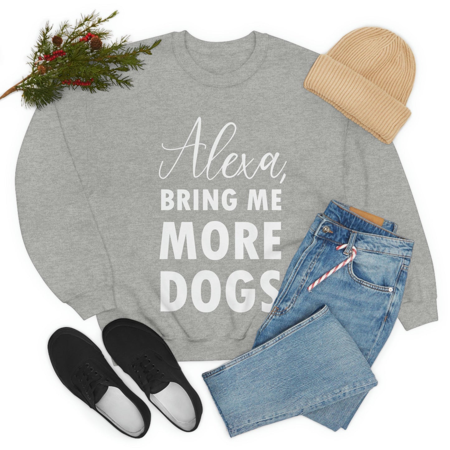 Alexa Bring Me More Dogs Puppy Lovers Quotes Unisex Heavy Blend™ Crewneck Sweatshirt Ichaku [Perfect Gifts Selection]
