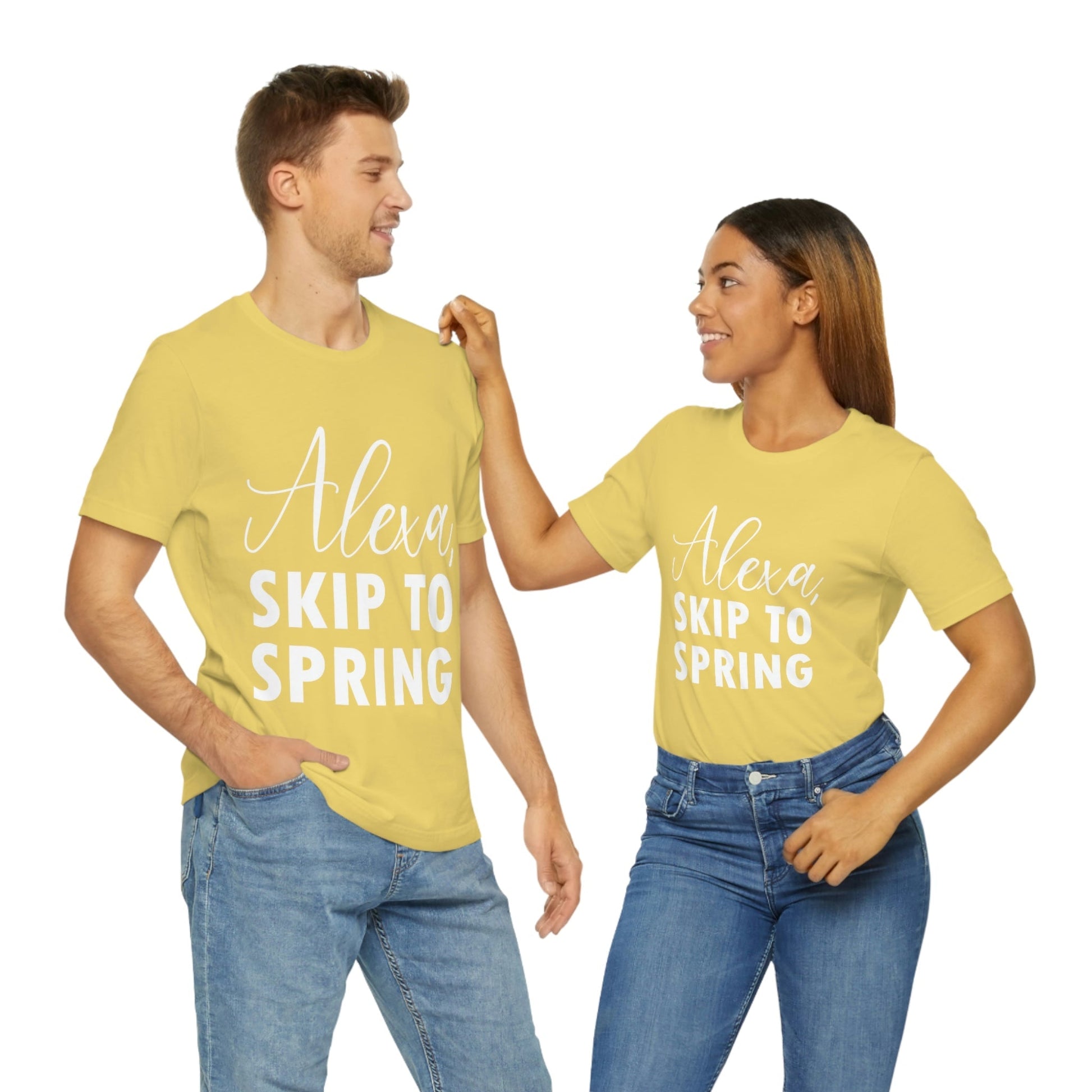 Alexa Skip to Spring Humor Saying Quotes White Text Unisex Jersey Short Sleeve T-Shirt Ichaku [Perfect Gifts Selection]