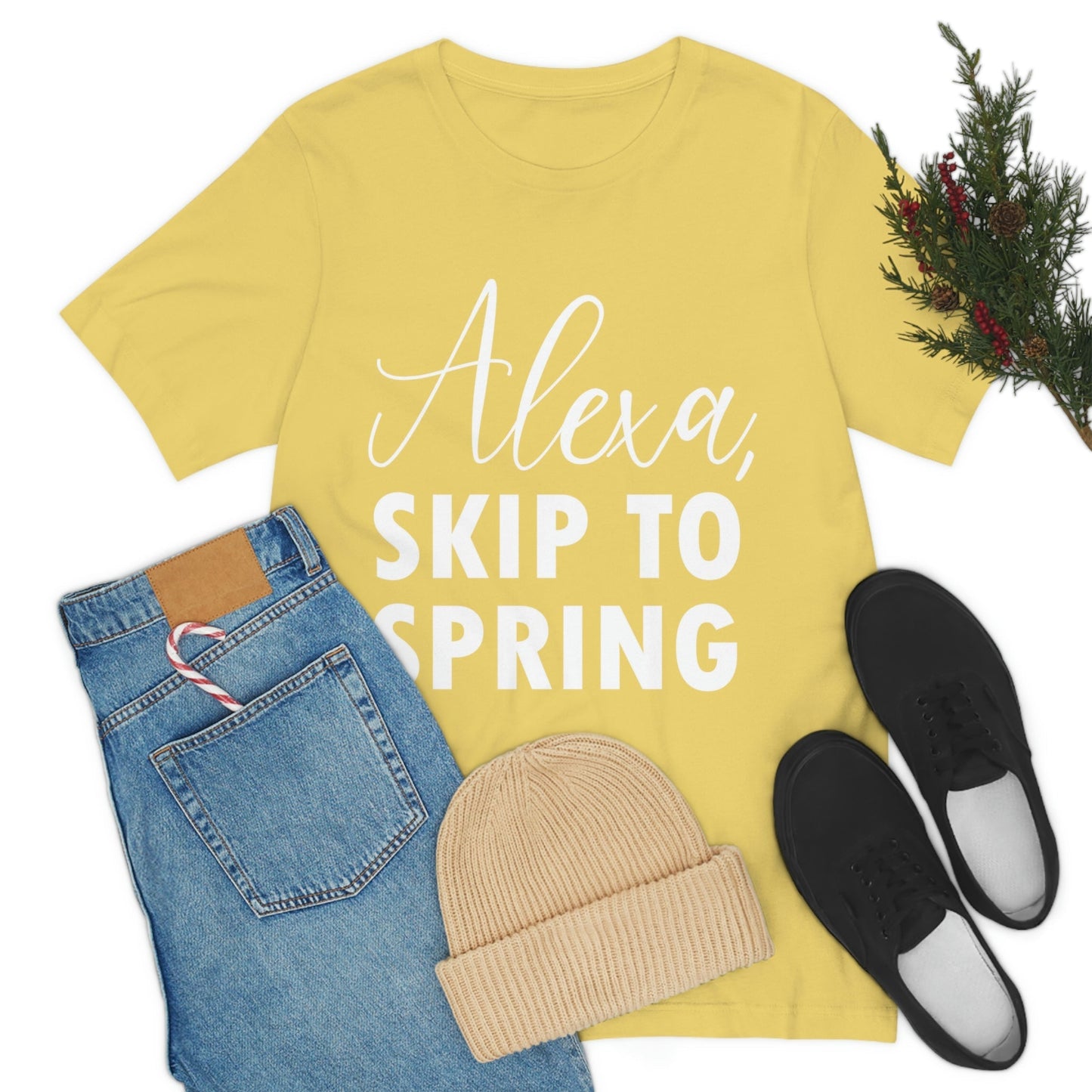 Alexa Skip to Spring Humor Saying Quotes White Text Unisex Jersey Short Sleeve T-Shirt Ichaku [Perfect Gifts Selection]