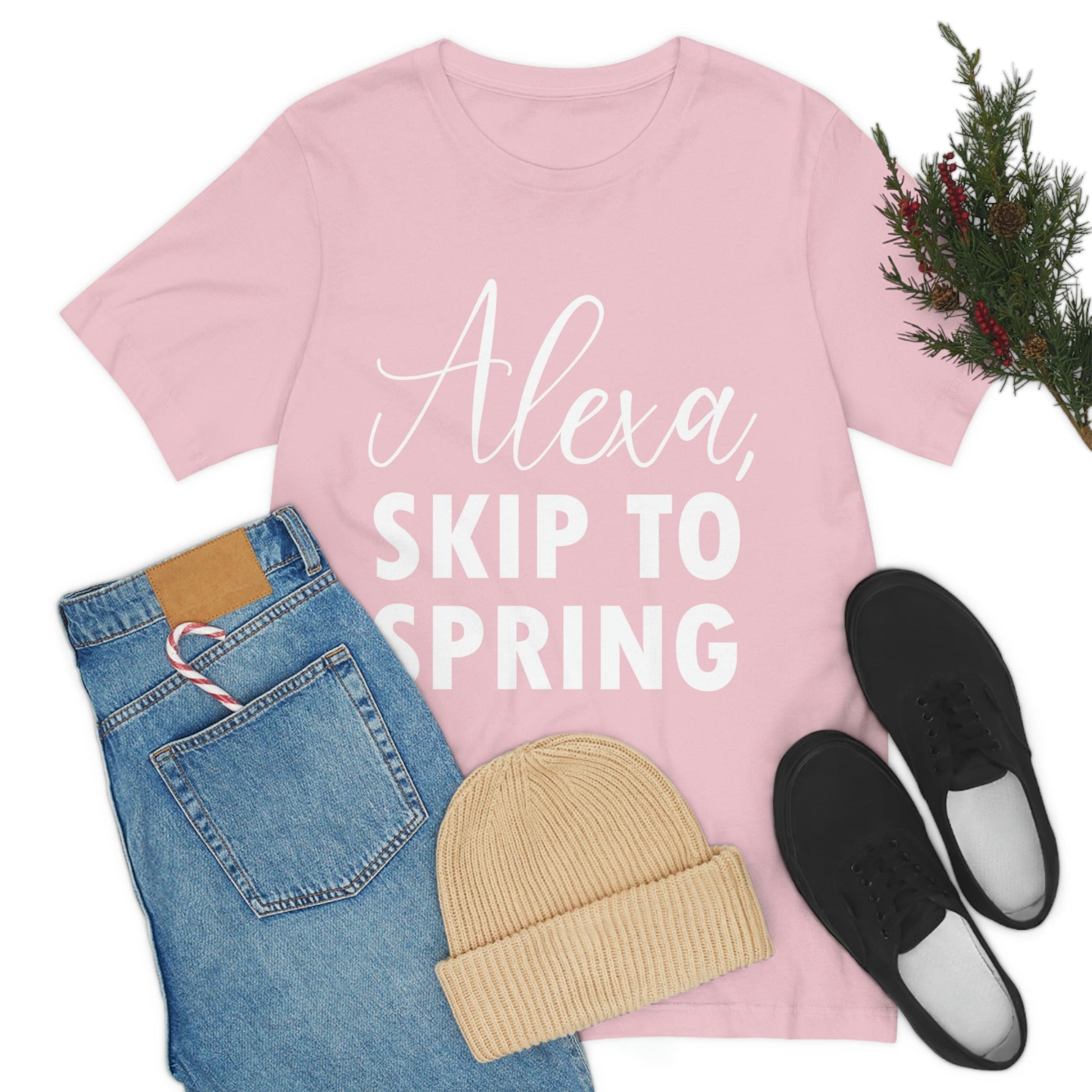 Alexa Skip to Spring Humor Saying Quotes White Text Unisex Jersey Short Sleeve T-Shirt Ichaku [Perfect Gifts Selection]