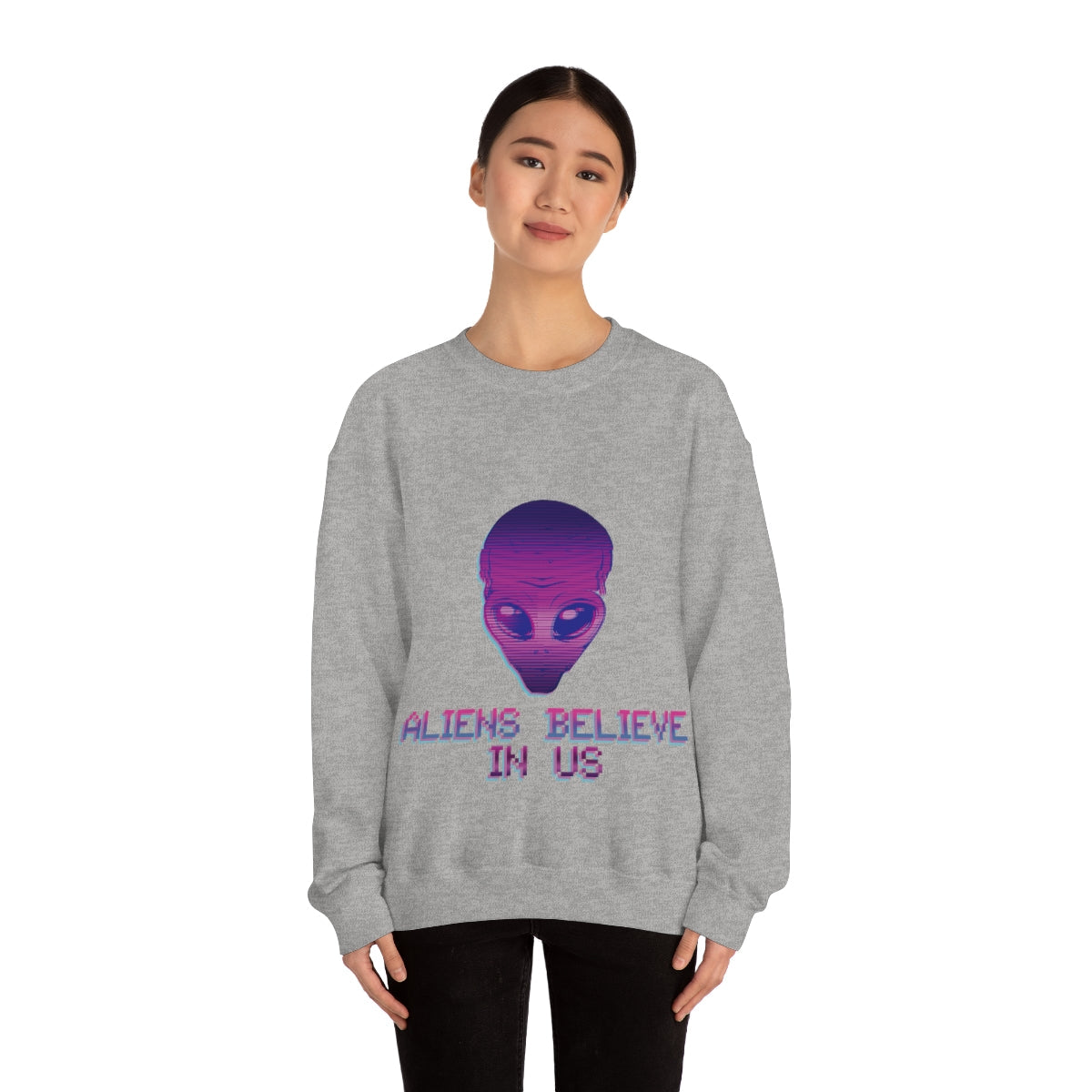 Aliens Believe In Us UFO TV Series Unisex Heavy Blend™ Crewneck Sweatshirt Ichaku [Perfect Gifts Selection]