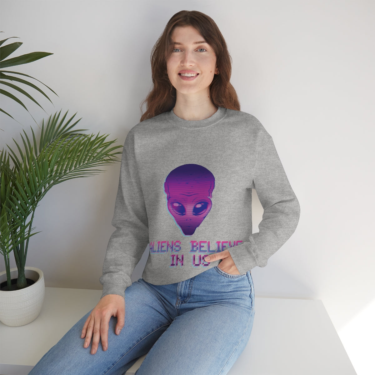 Aliens Believe In Us UFO TV Series Unisex Heavy Blend™ Crewneck Sweatshirt Ichaku [Perfect Gifts Selection]