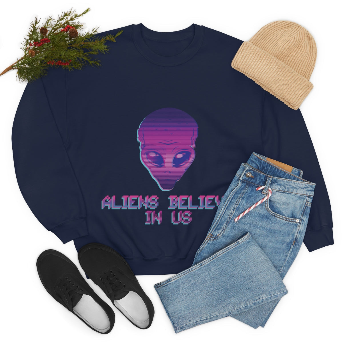 Aliens Believe In Us UFO TV Series Unisex Heavy Blend™ Crewneck Sweatshirt Ichaku [Perfect Gifts Selection]