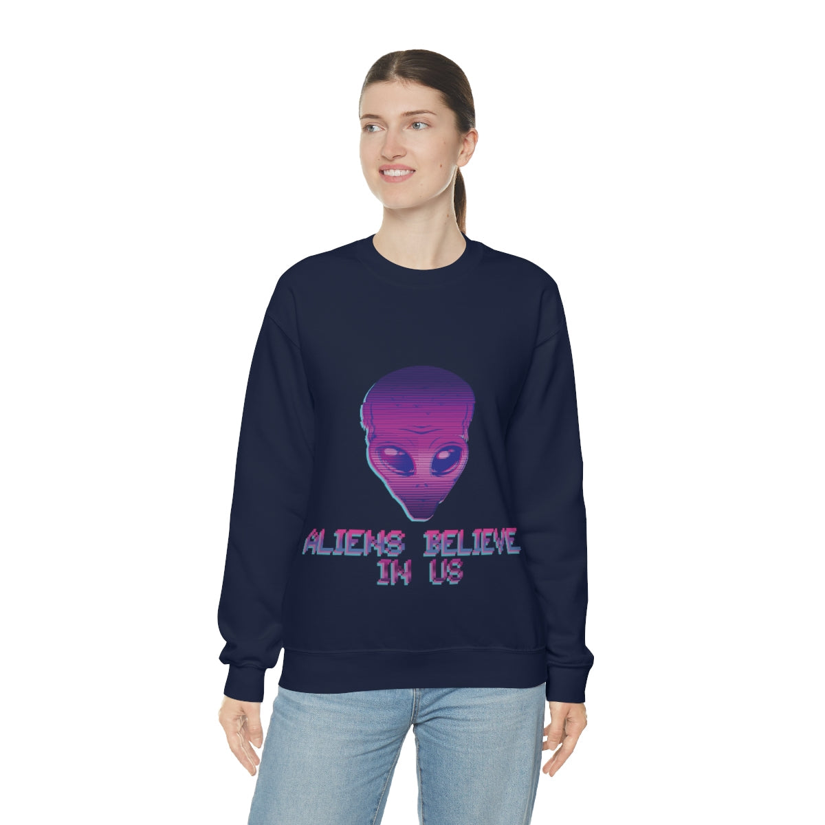 Aliens Believe In Us UFO TV Series Unisex Heavy Blend™ Crewneck Sweatshirt Ichaku [Perfect Gifts Selection]