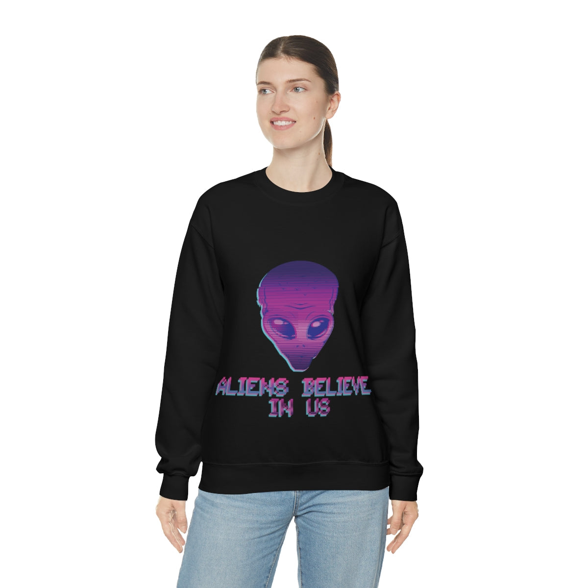 Aliens Believe In Us UFO TV Series Unisex Heavy Blend™ Crewneck Sweatshirt Ichaku [Perfect Gifts Selection]