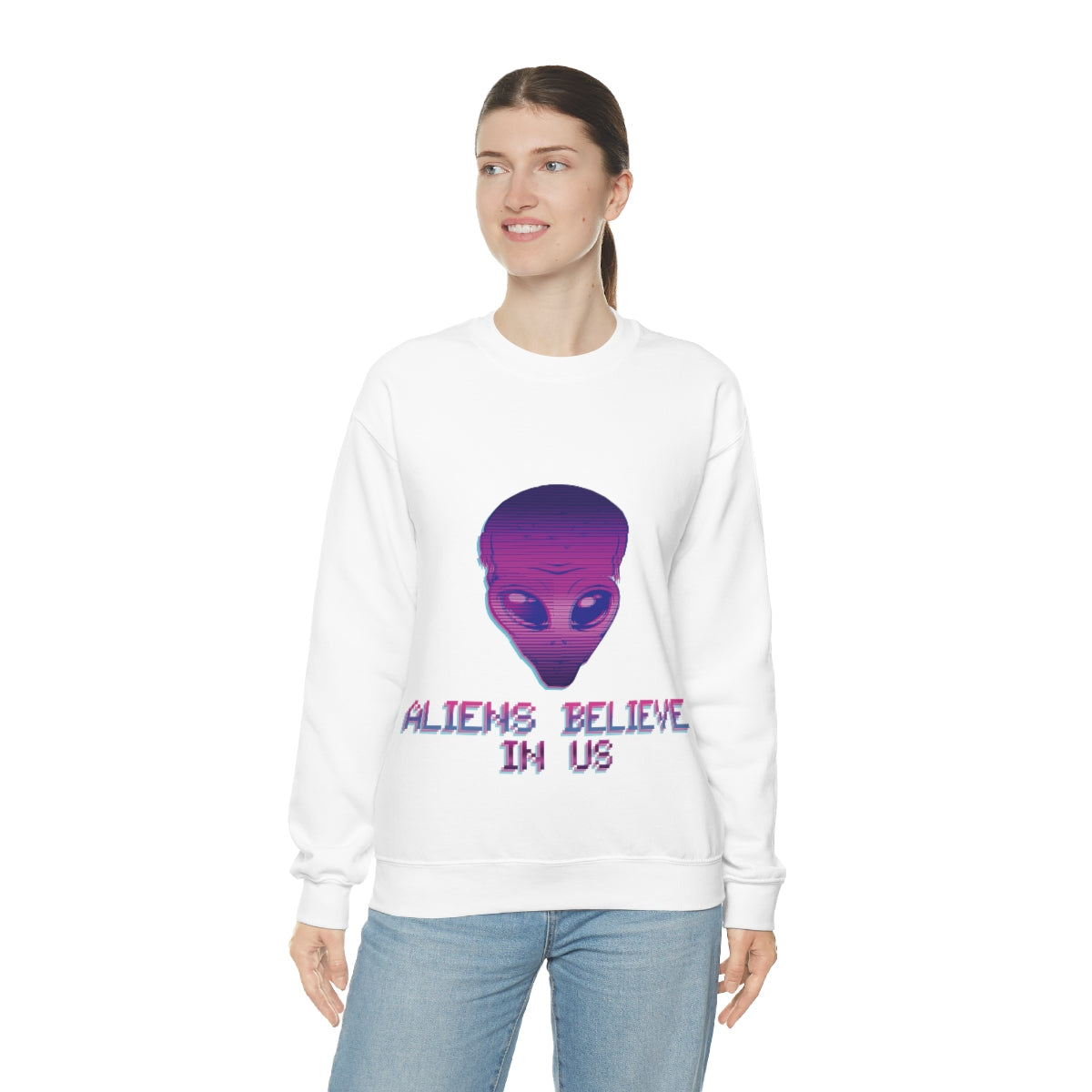 Aliens Believe In Us UFO TV Series Unisex Heavy Blend™ Crewneck Sweatshirt Ichaku [Perfect Gifts Selection]