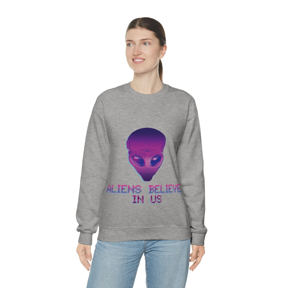 Aliens Believe In Us UFO TV Series Unisex Heavy Blend™ Crewneck Sweatshirt Ichaku [Perfect Gifts Selection]