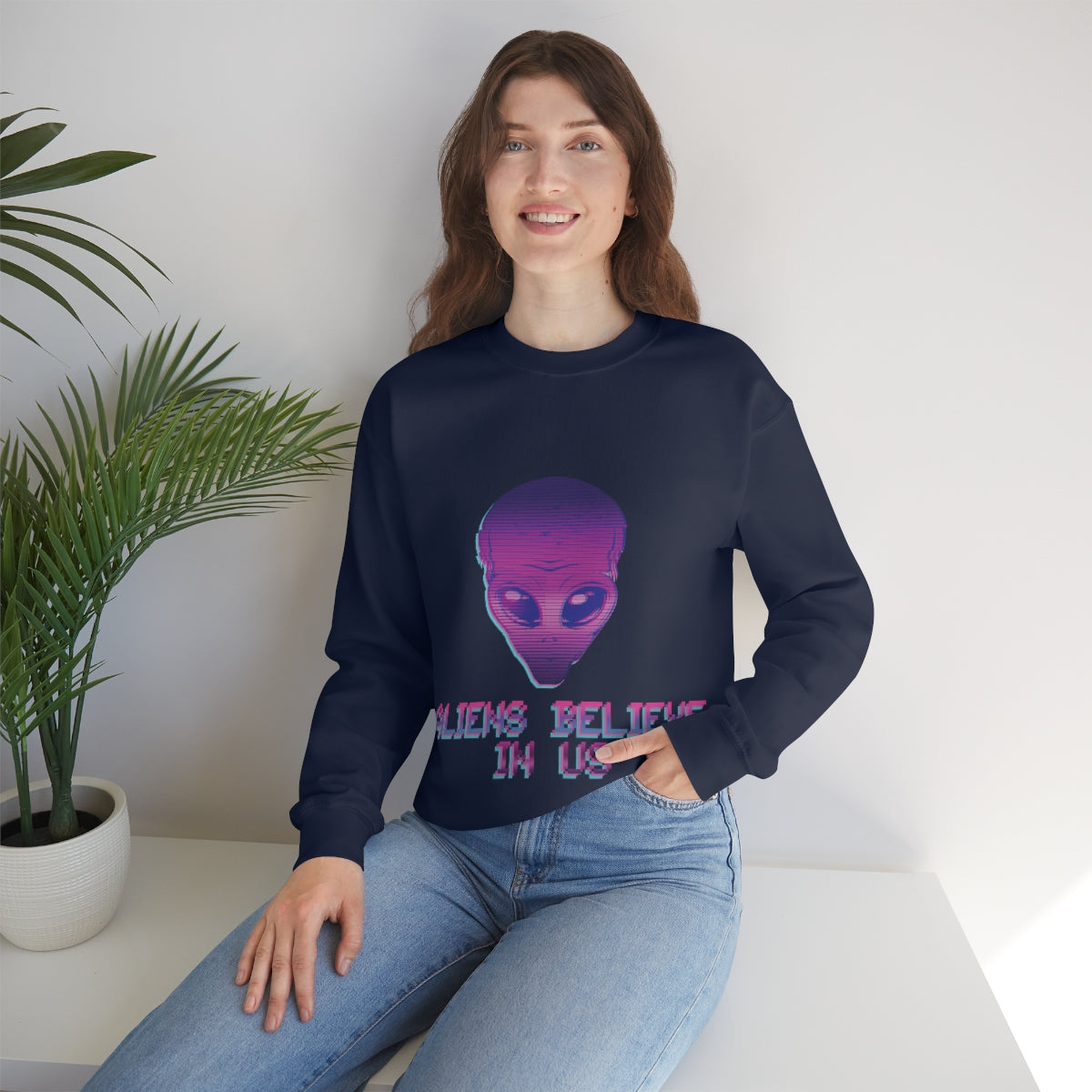 Aliens Believe In Us UFO TV Series Unisex Heavy Blend™ Crewneck Sweatshirt Ichaku [Perfect Gifts Selection]