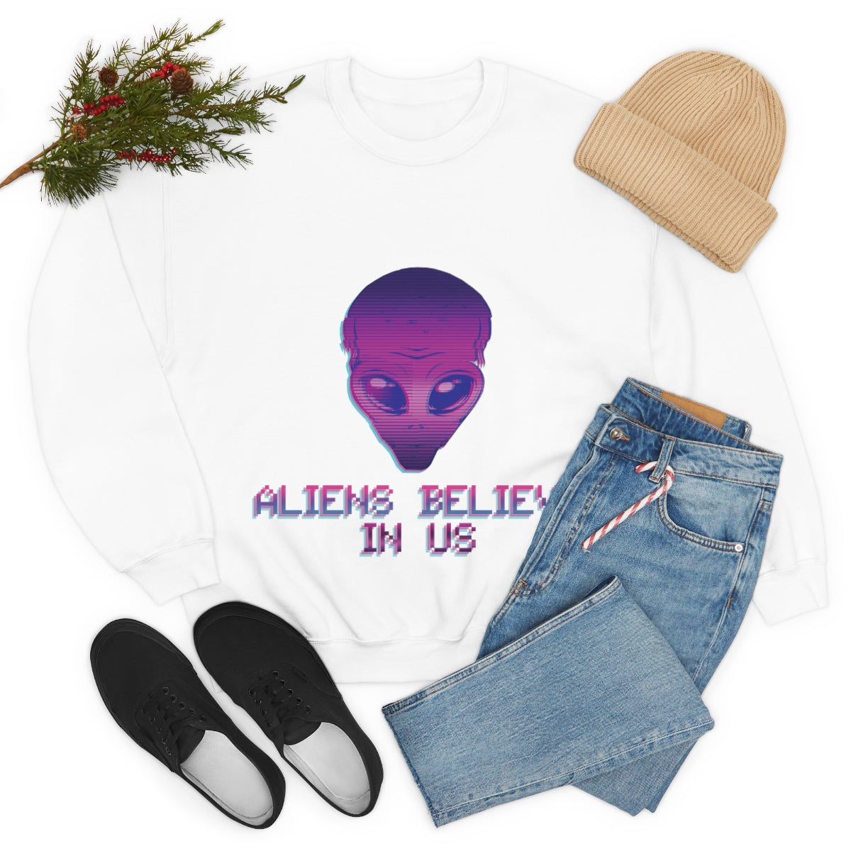 Aliens Believe In Us UFO TV Series Unisex Heavy Blend™ Crewneck Sweatshirt Ichaku [Perfect Gifts Selection]