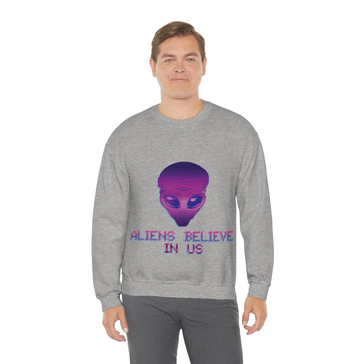 Aliens Believe In Us UFO TV Series Unisex Heavy Blend™ Crewneck Sweatshirt Ichaku [Perfect Gifts Selection]