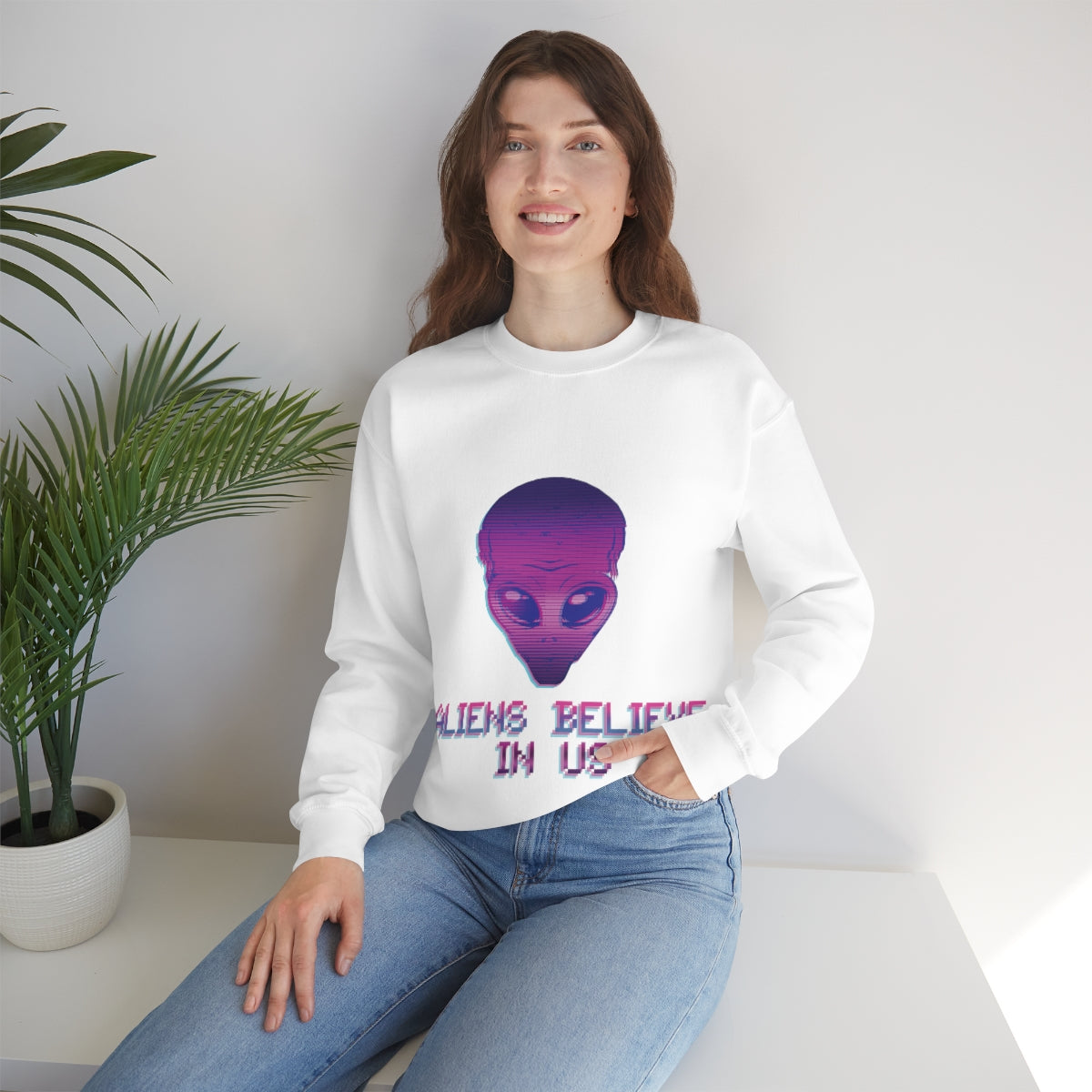 Aliens Believe In Us UFO TV Series Unisex Heavy Blend™ Crewneck Sweatshirt Ichaku [Perfect Gifts Selection]