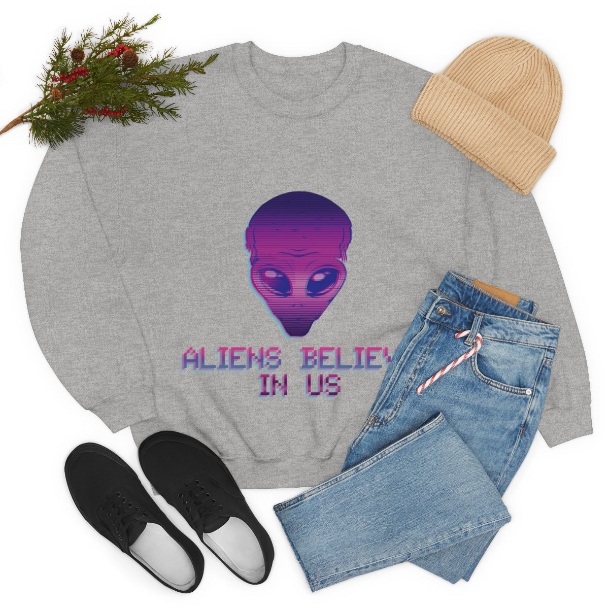 Aliens Believe In Us UFO TV Series Unisex Heavy Blend™ Crewneck Sweatshirt Ichaku [Perfect Gifts Selection]