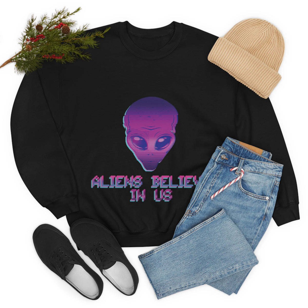 Aliens Believe In Us UFO TV Series Unisex Heavy Blend™ Crewneck Sweatshirt Ichaku [Perfect Gifts Selection]