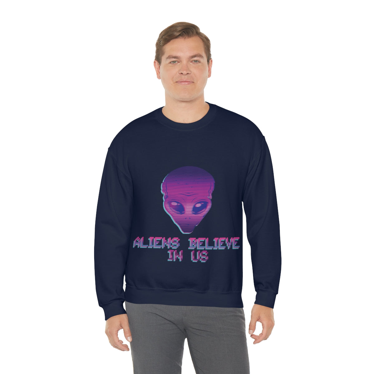 Aliens Believe In Us UFO TV Series Unisex Heavy Blend™ Crewneck Sweatshirt Ichaku [Perfect Gifts Selection]