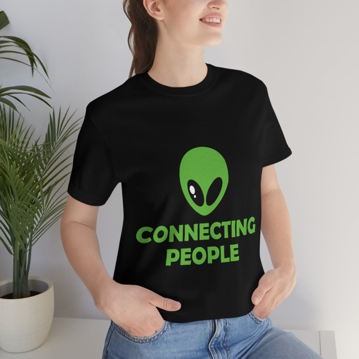 Aliens Connecting People UFO Funny Quotes Humor Unisex Jersey Short Sleeve T-Shirt Ichaku [Perfect Gifts Selection]