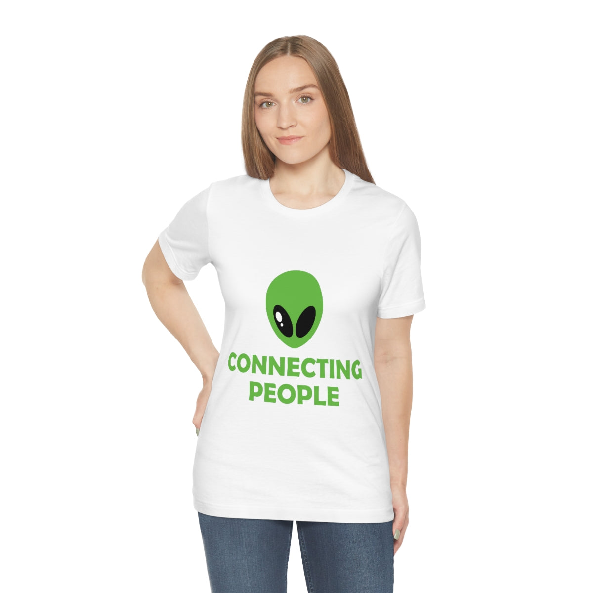 Aliens Connecting People UFO Funny Quotes Humor Unisex Jersey Short Sleeve T-Shirt Ichaku [Perfect Gifts Selection]