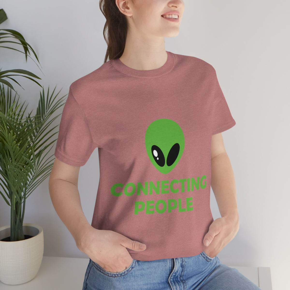 Aliens Connecting People UFO Funny Quotes Humor Unisex Jersey Short Sleeve T-Shirt Ichaku [Perfect Gifts Selection]