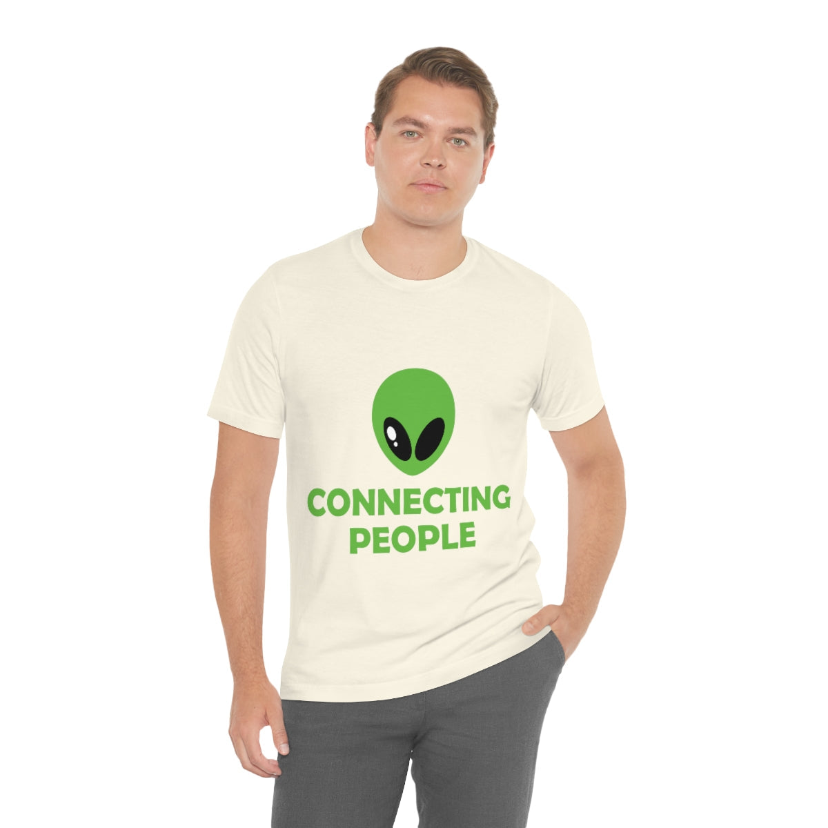 Aliens Connecting People UFO Funny Quotes Humor Unisex Jersey Short Sleeve T-Shirt Ichaku [Perfect Gifts Selection]