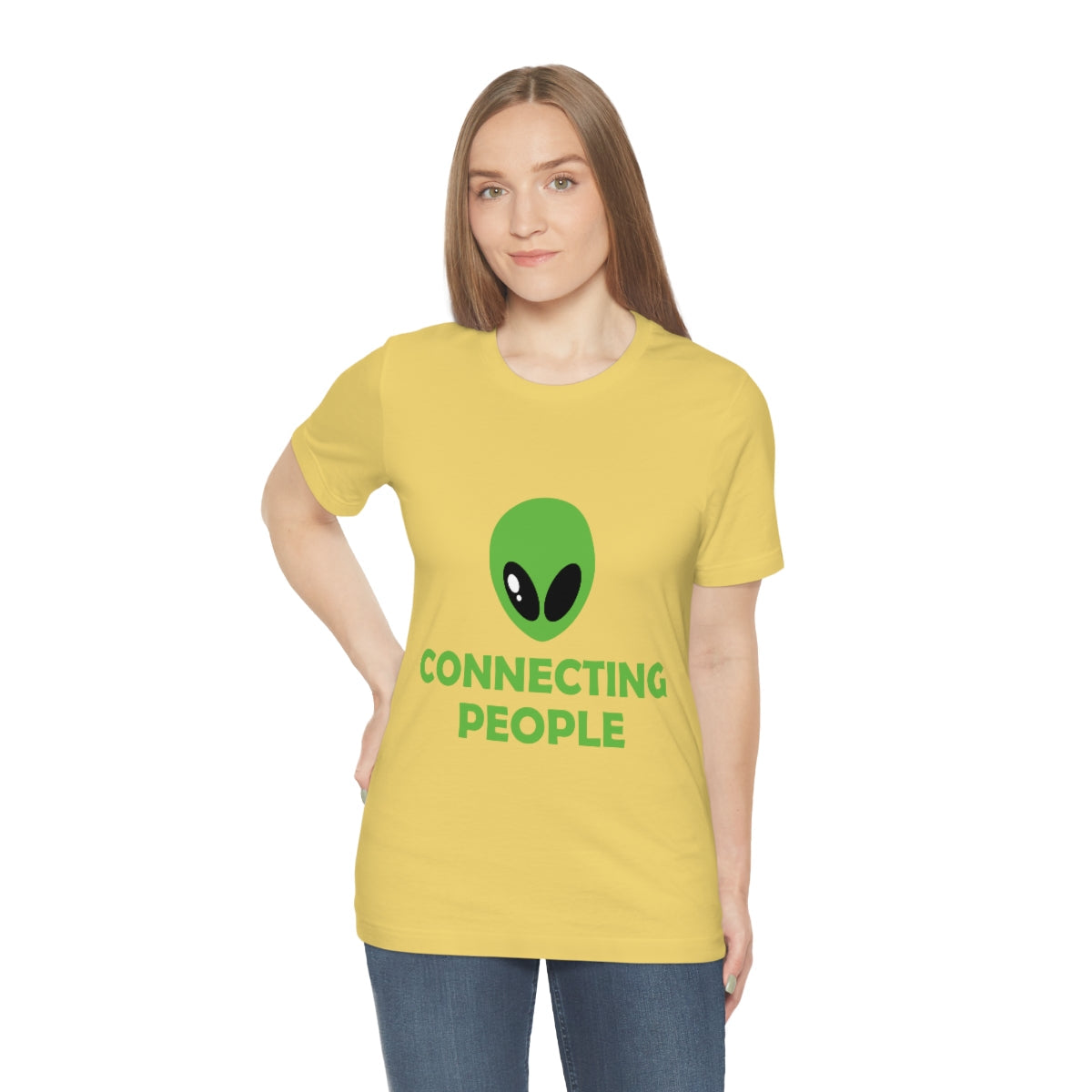 Aliens Connecting People UFO Funny Quotes Humor Unisex Jersey Short Sleeve T-Shirt Ichaku [Perfect Gifts Selection]