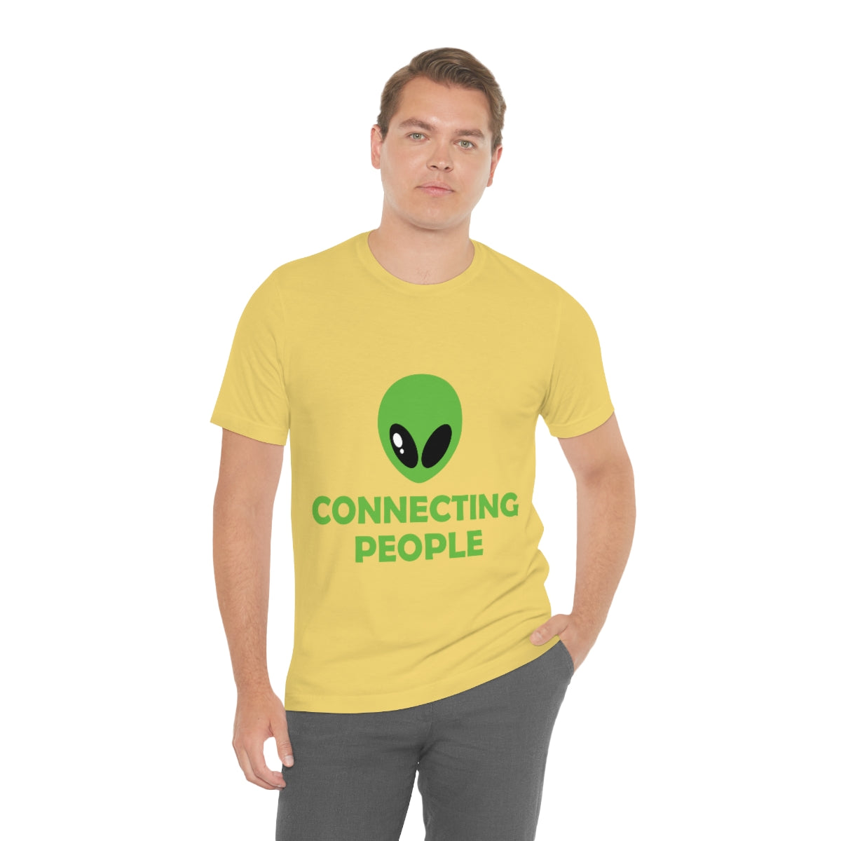 Aliens Connecting People UFO Funny Quotes Humor Unisex Jersey Short Sleeve T-Shirt Ichaku [Perfect Gifts Selection]