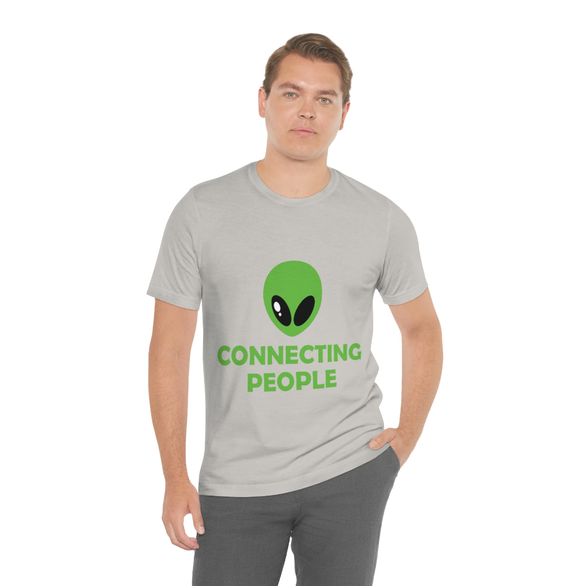 Aliens Connecting People UFO Funny Quotes Humor Unisex Jersey Short Sleeve T-Shirt Ichaku [Perfect Gifts Selection]