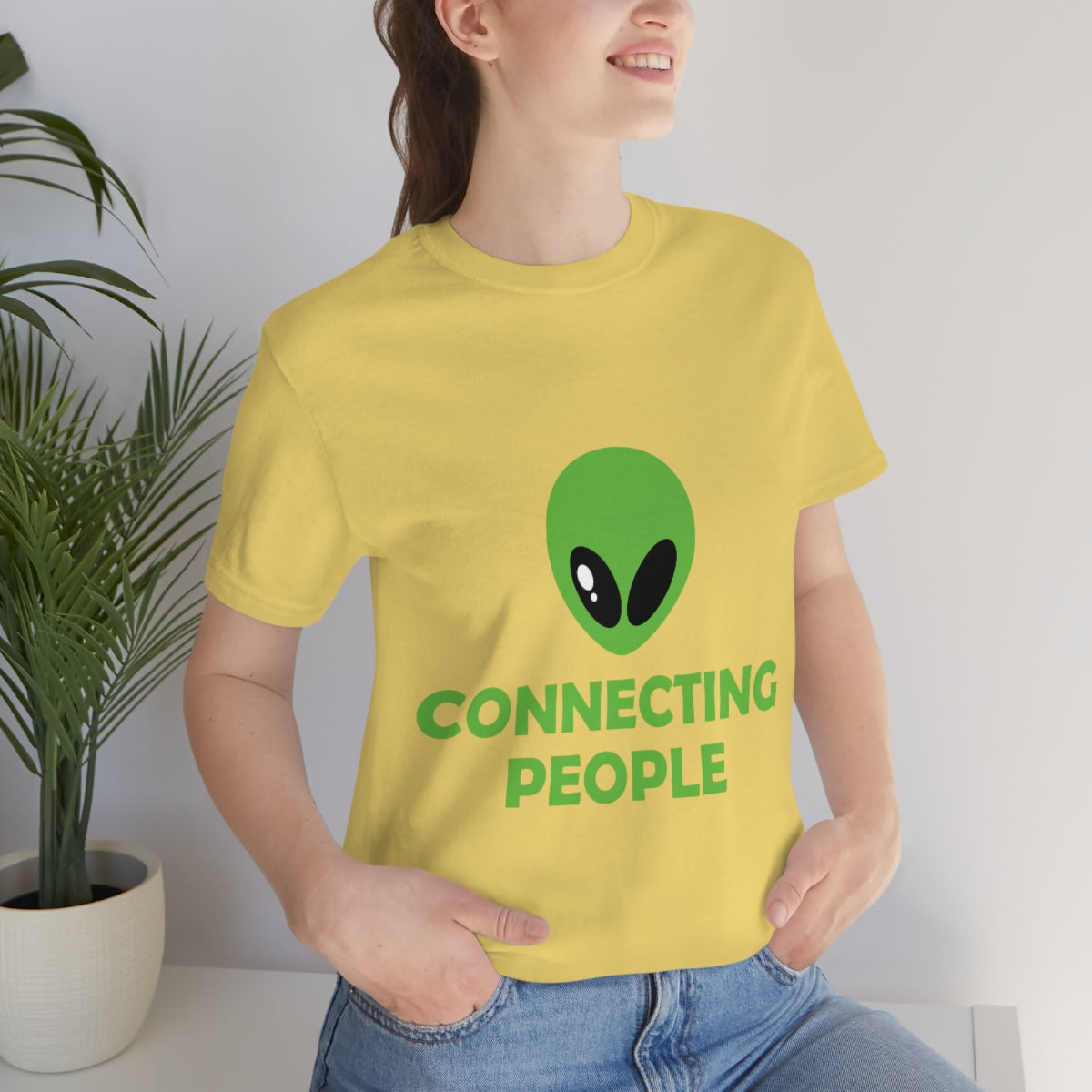 Aliens Connecting People UFO Funny Quotes Humor Unisex Jersey Short Sleeve T-Shirt Ichaku [Perfect Gifts Selection]