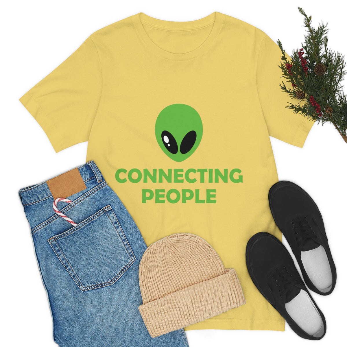 Aliens Connecting People UFO Funny Quotes Humor Unisex Jersey Short Sleeve T-Shirt Ichaku [Perfect Gifts Selection]