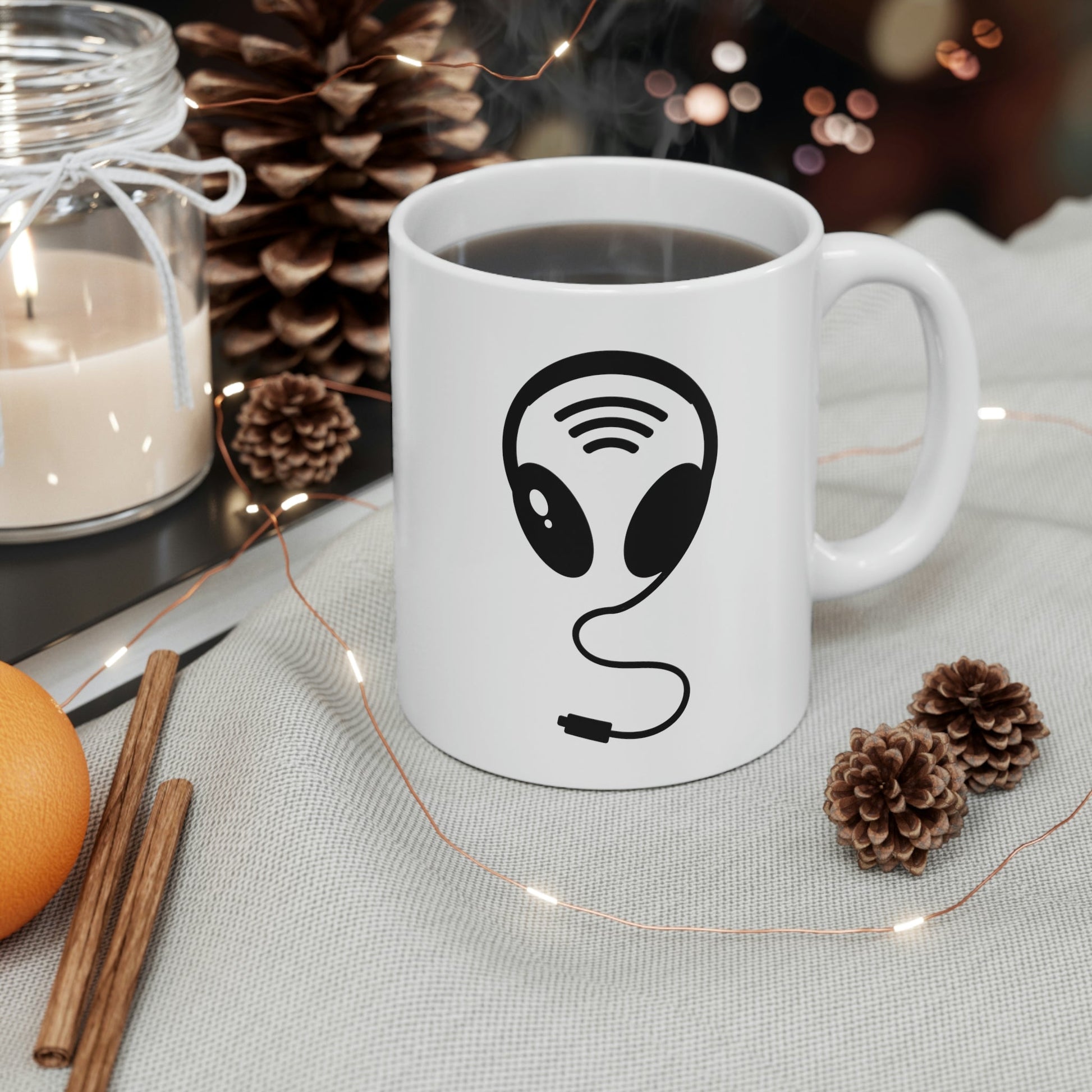 Aliens Headphones Humor Saying Quotes Black Ceramic Mug 11oz Ichaku [Perfect Gifts Selection]