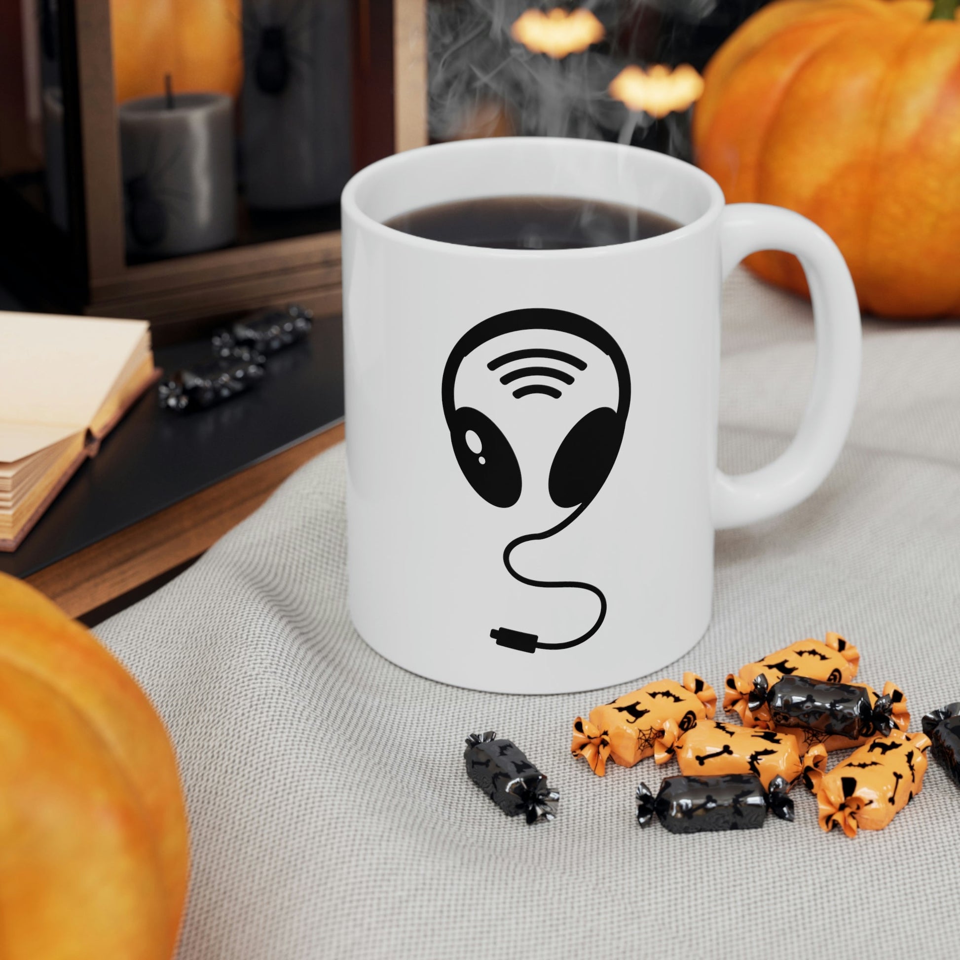 Aliens Headphones Humor Saying Quotes Black Ceramic Mug 11oz Ichaku [Perfect Gifts Selection]