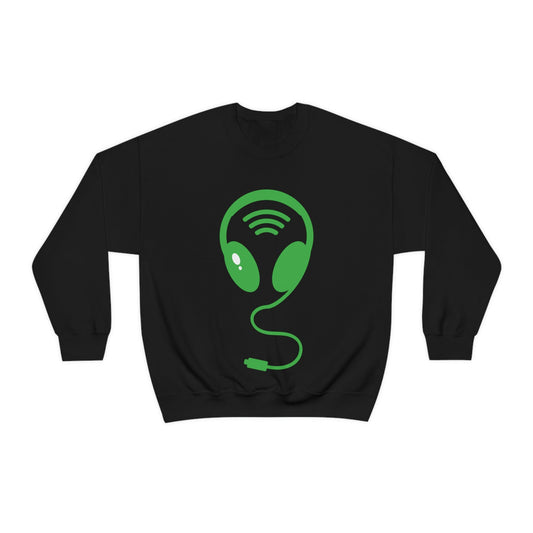 Aliens Headphones Humor Saying Quotes Unisex Heavy Blend™ Crewneck Sweatshirt Ichaku [Perfect Gifts Selection]