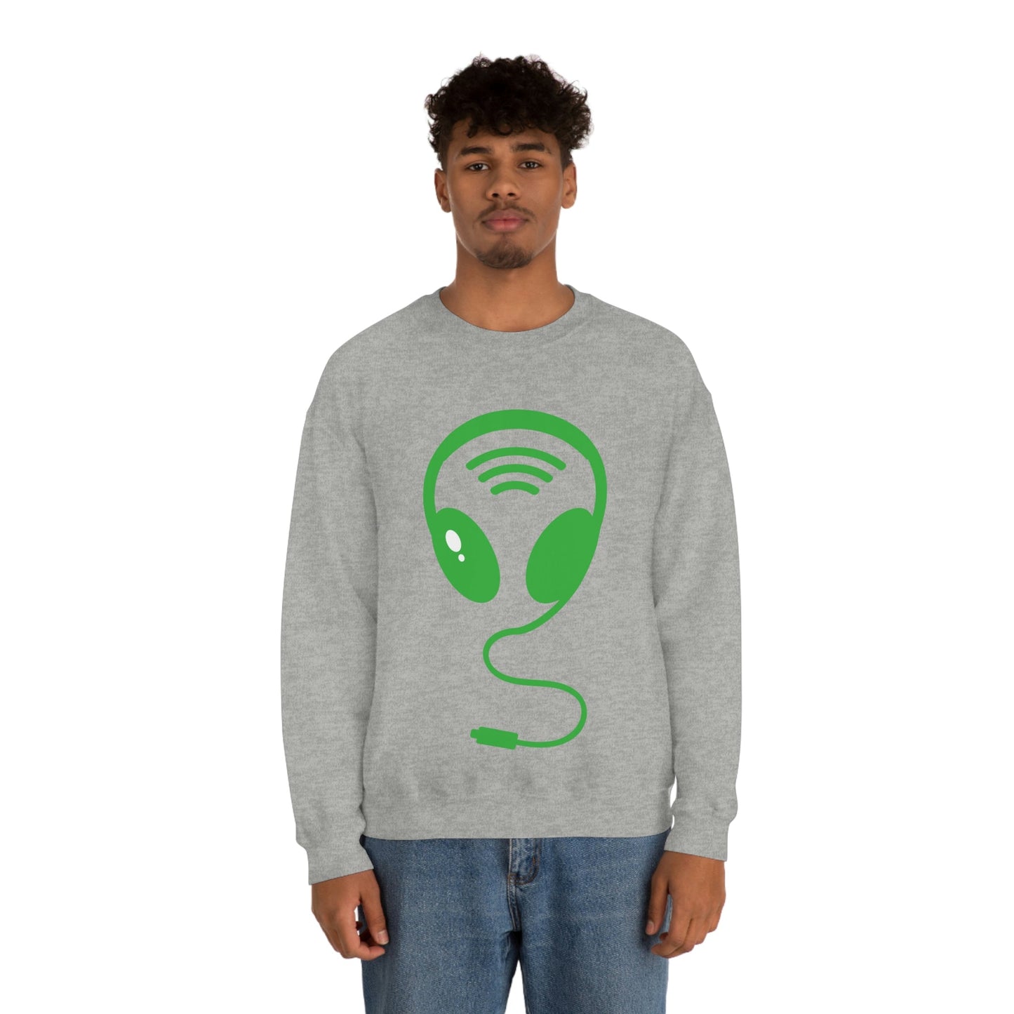 Aliens Headphones Humor Saying Quotes Unisex Heavy Blend™ Crewneck Sweatshirt Ichaku [Perfect Gifts Selection]