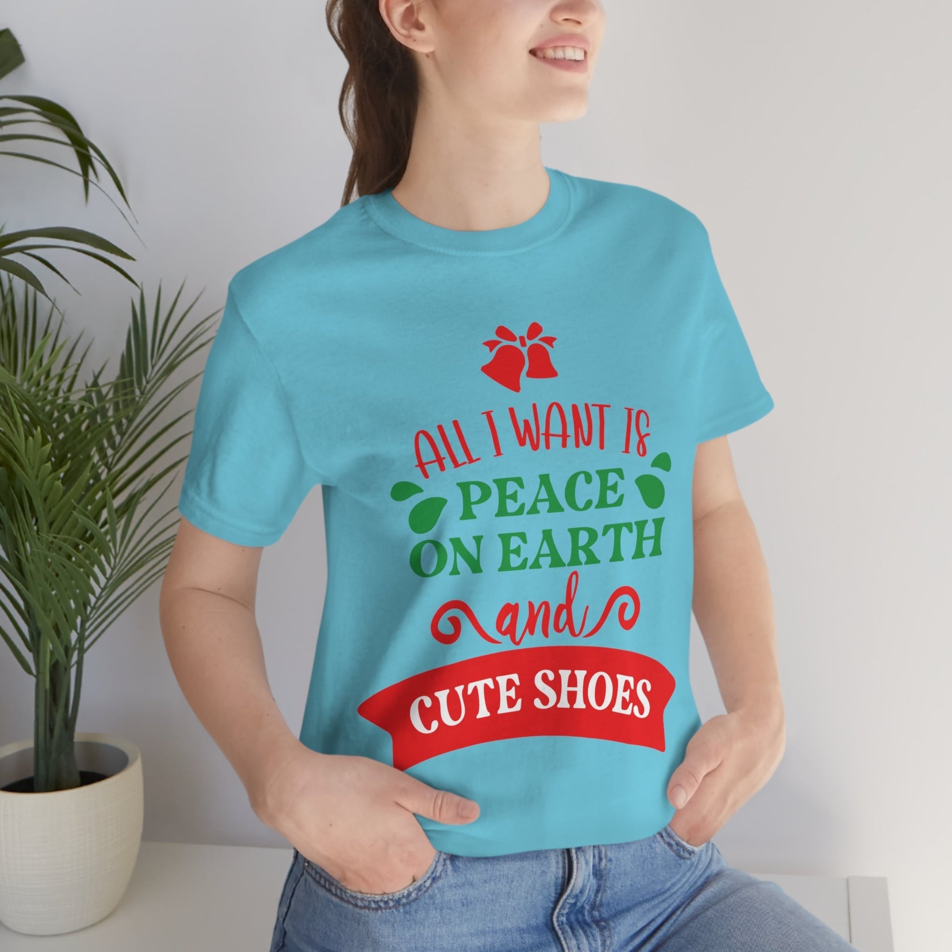 All You Need is Peace on Earth And Cute Shoes Funny Fashion Jokes Unisex Jersey Short Sleeve T-Shirt Ichaku [Perfect Gifts Selection]