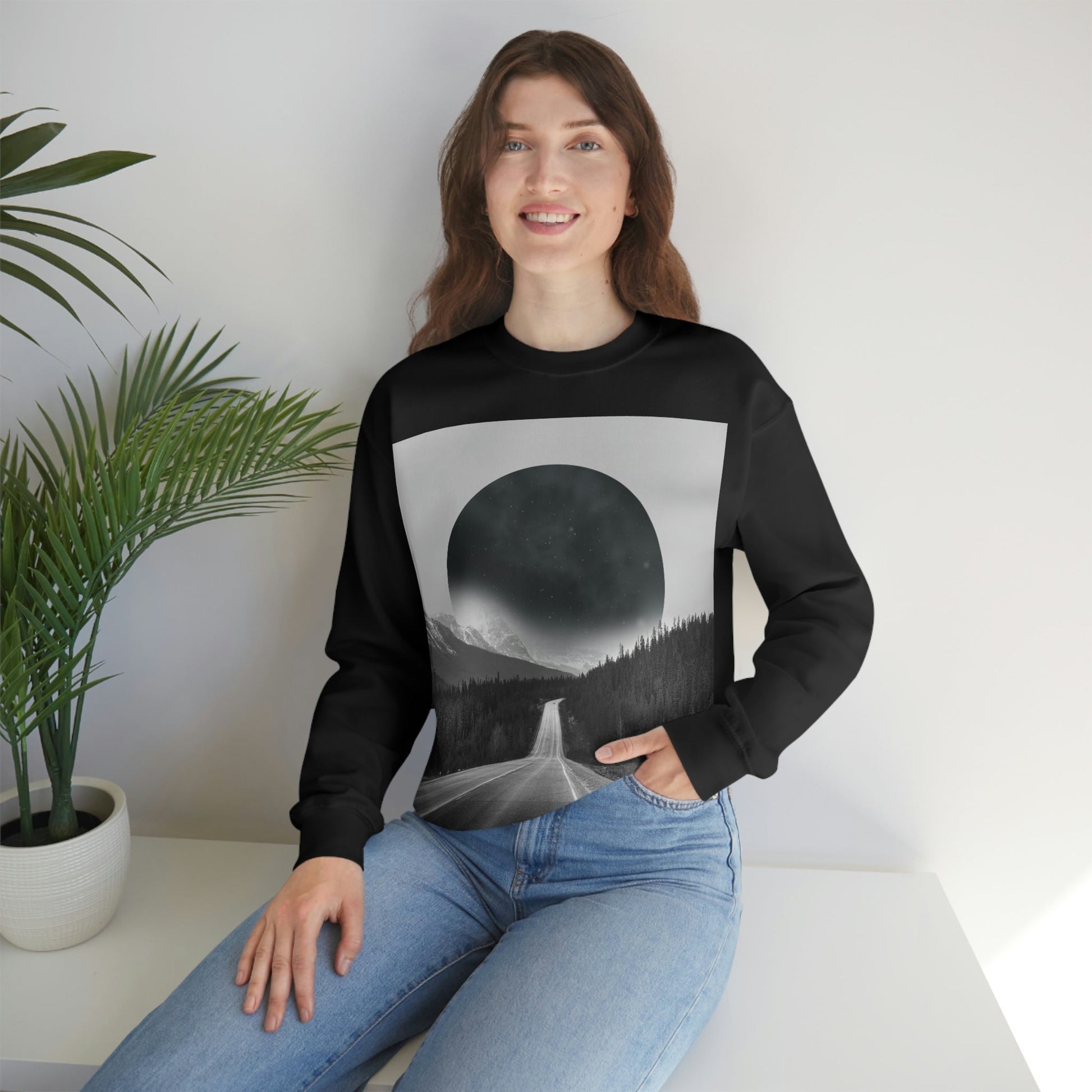 Alternate Universe Multidimensional Reality Planet Black Aesthetic Art Unisex Heavy Blend™ Crewneck Sweatshirt Ichaku [Perfect Gifts Selection]