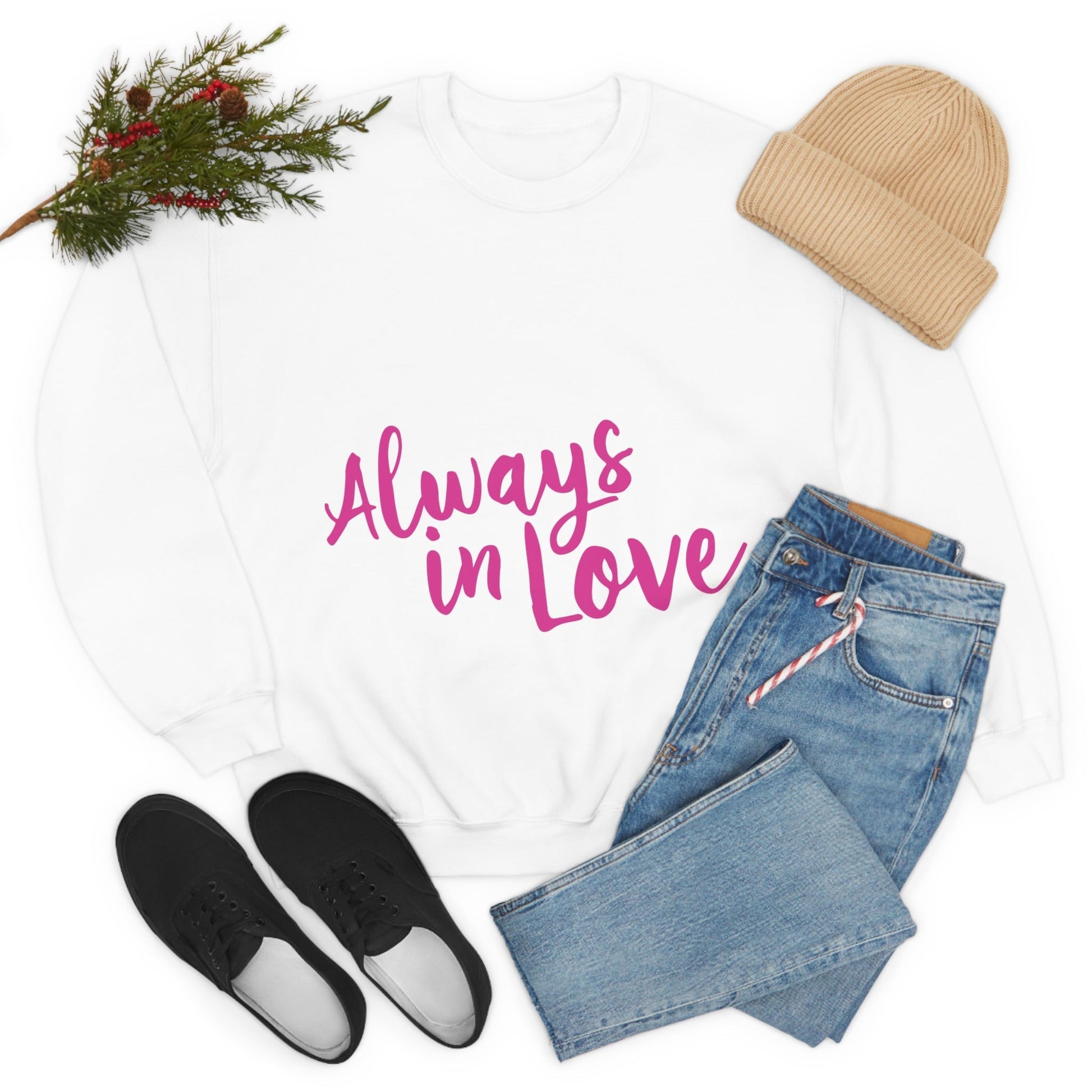 Always in Love Typography Valentines Idea Unisex Heavy Blend™ Crewneck Sweatshirt Ichaku [Perfect Gifts Selection]