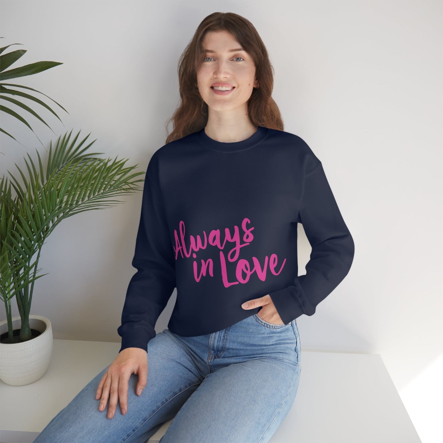 Always in Love Typography Valentines Idea Unisex Heavy Blend™ Crewneck Sweatshirt Ichaku [Perfect Gifts Selection]