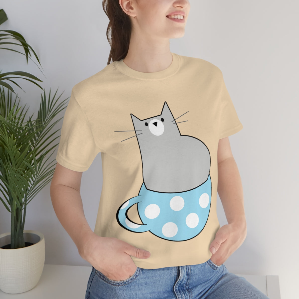 Anime Cartoon Cat In The Cup Unisex Jersey Short Sleeve T-Shirt Ichaku [Perfect Gifts Selection]