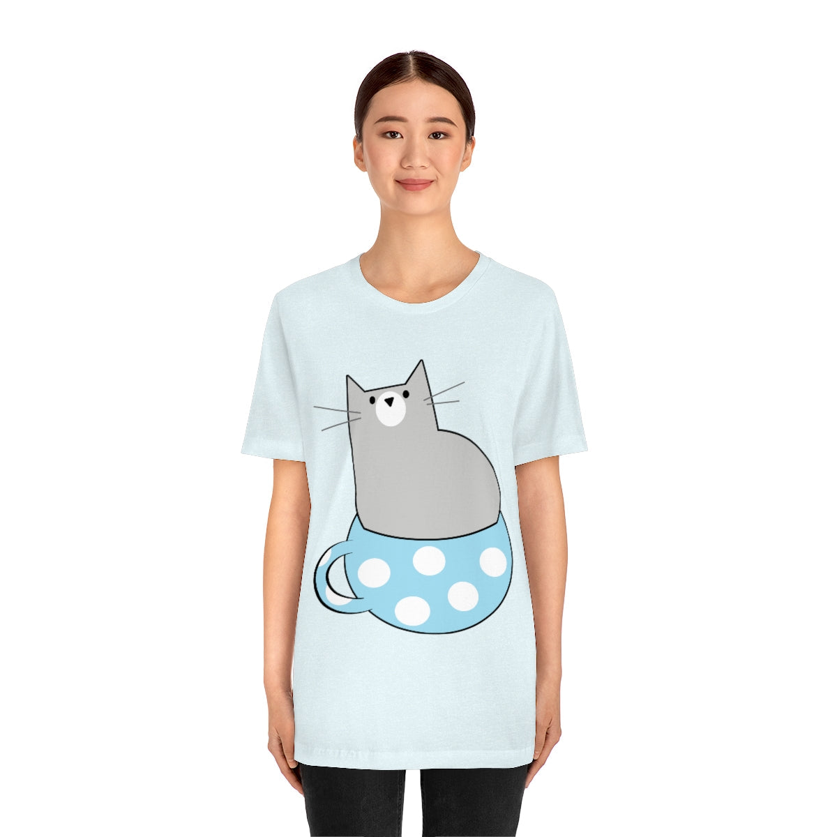 Anime Cartoon Cat In The Cup Unisex Jersey Short Sleeve T-Shirt Ichaku [Perfect Gifts Selection]