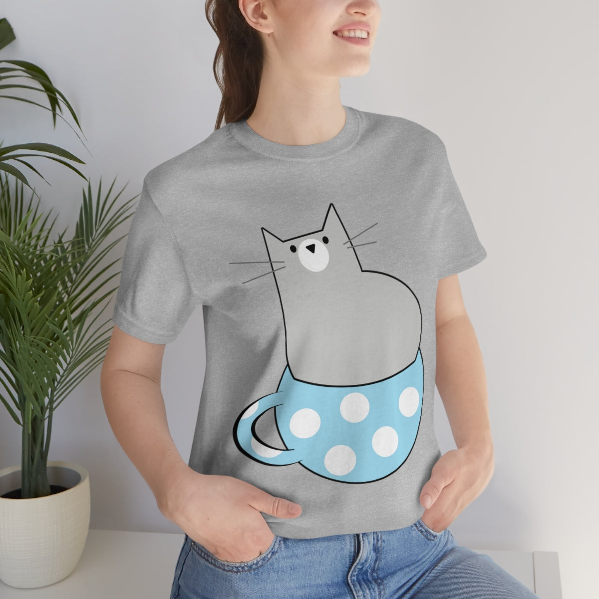 Anime Cartoon Cat In The Cup Unisex Jersey Short Sleeve T-Shirt Ichaku [Perfect Gifts Selection]