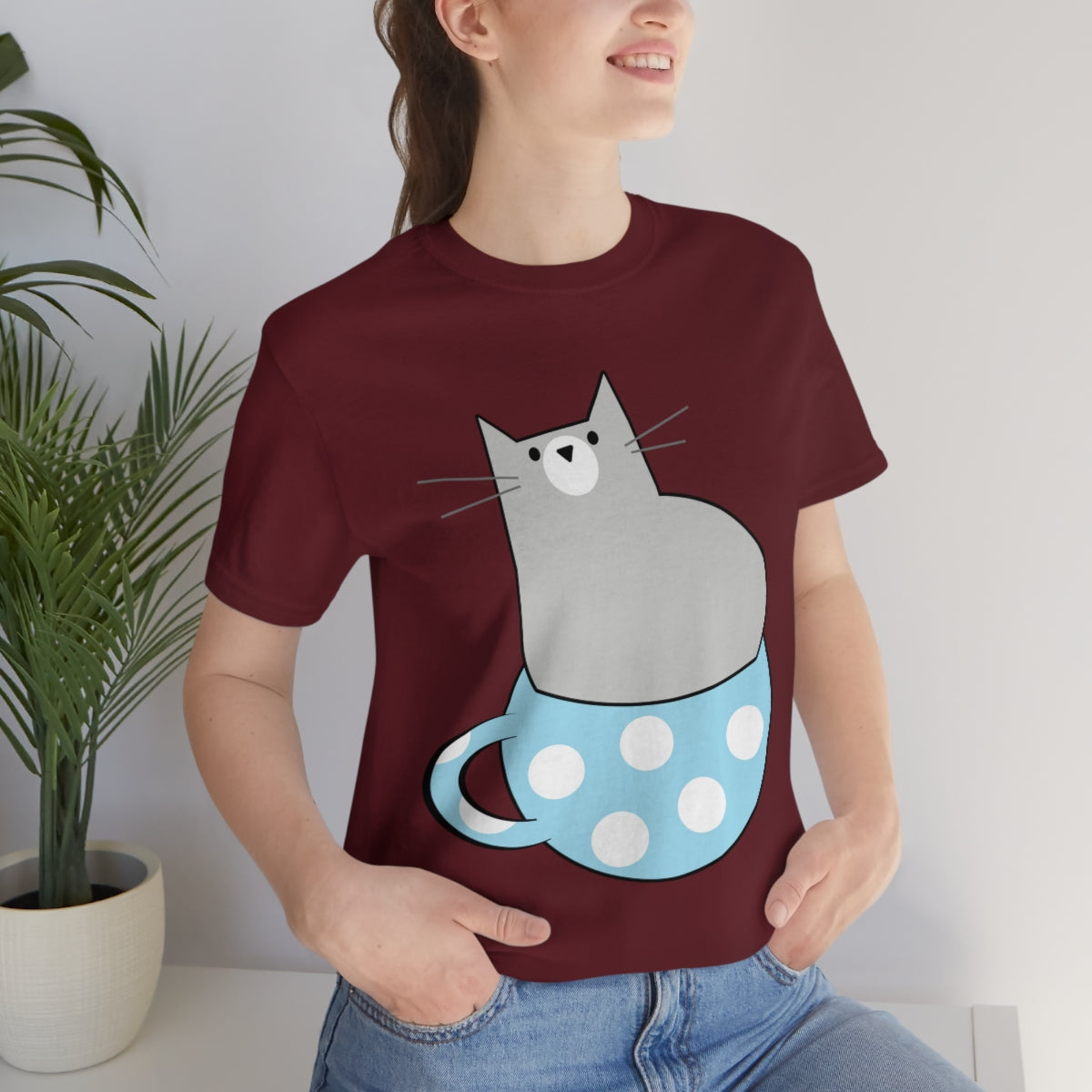 Anime Cartoon Cat In The Cup Unisex Jersey Short Sleeve T-Shirt Ichaku [Perfect Gifts Selection]