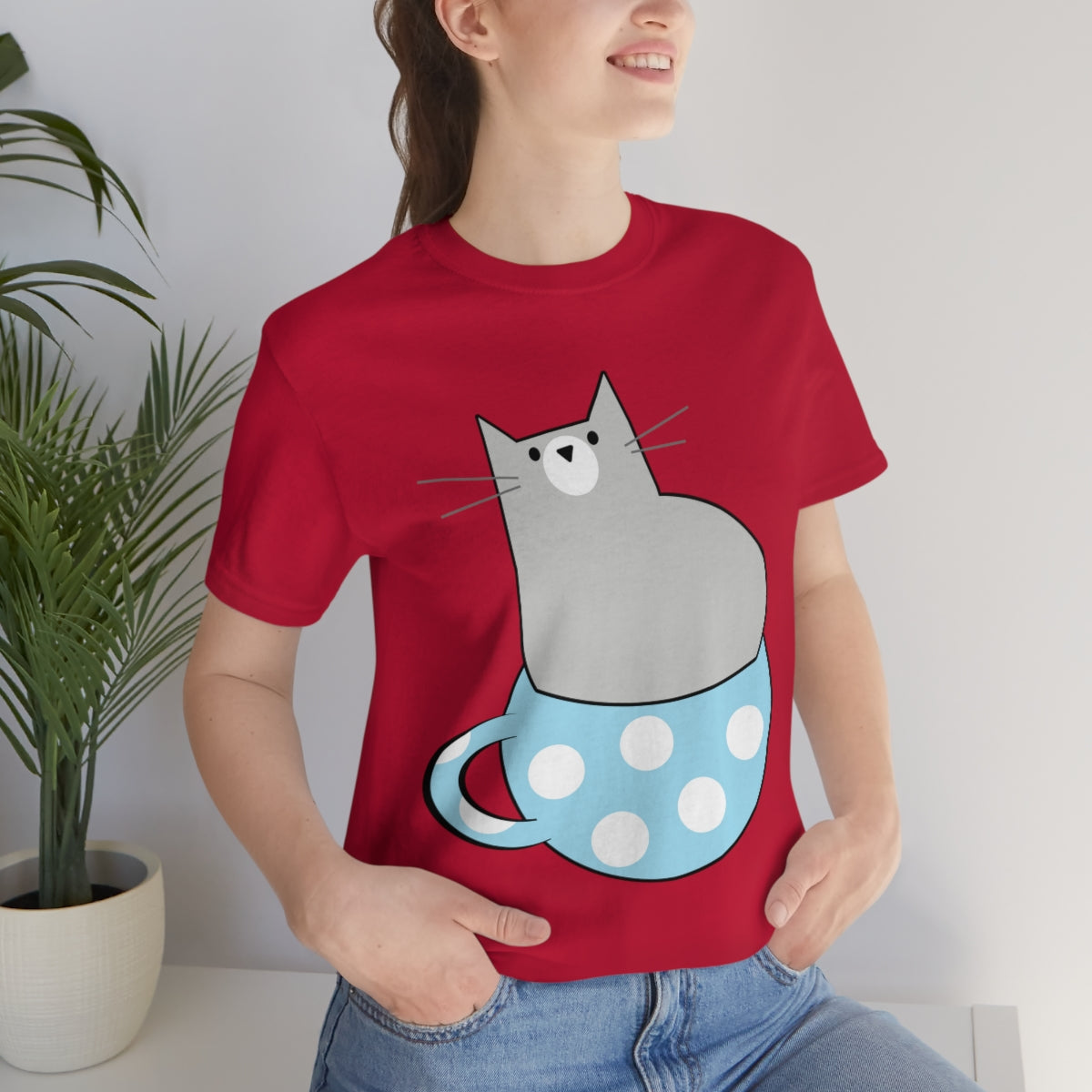 Anime Cartoon Cat In The Cup Unisex Jersey Short Sleeve T-Shirt Ichaku [Perfect Gifts Selection]