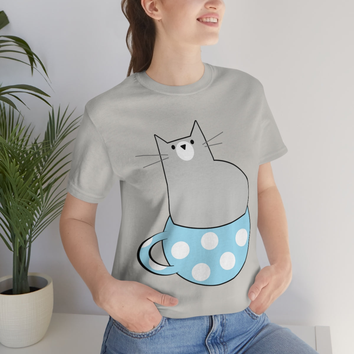 Anime Cartoon Cat In The Cup Unisex Jersey Short Sleeve T-Shirt Ichaku [Perfect Gifts Selection]