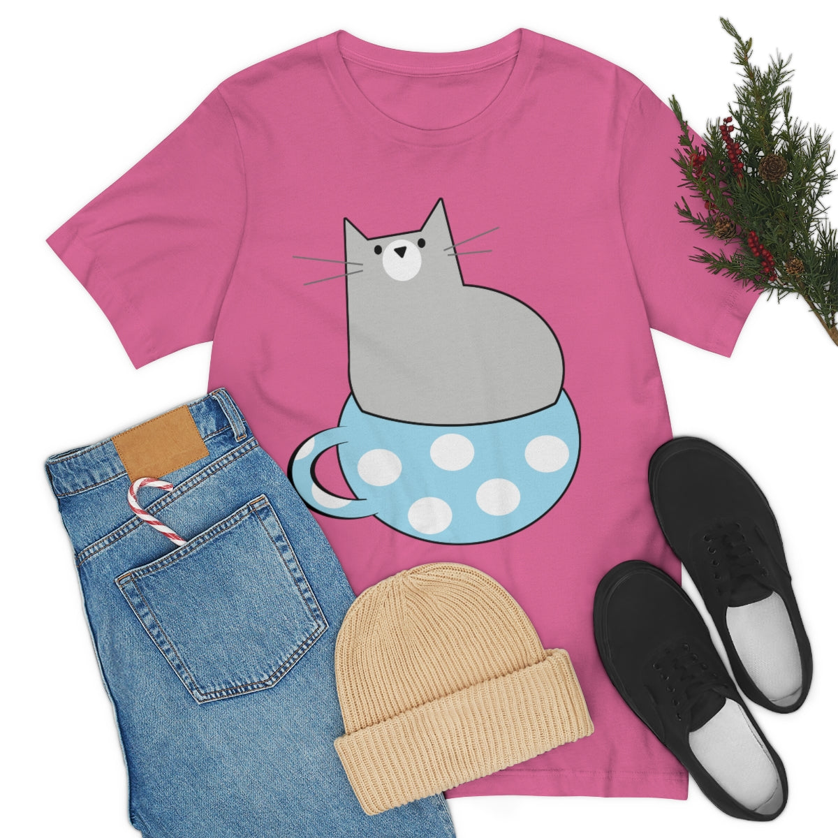 Anime Cartoon Cat In The Cup Unisex Jersey Short Sleeve T-Shirt Ichaku [Perfect Gifts Selection]