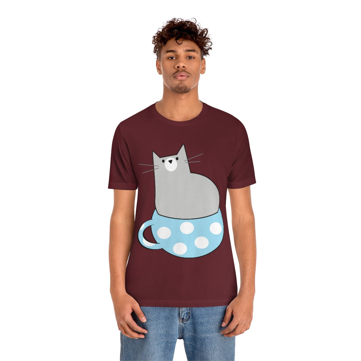 Anime Cartoon Cat In The Cup Unisex Jersey Short Sleeve T-Shirt Ichaku [Perfect Gifts Selection]