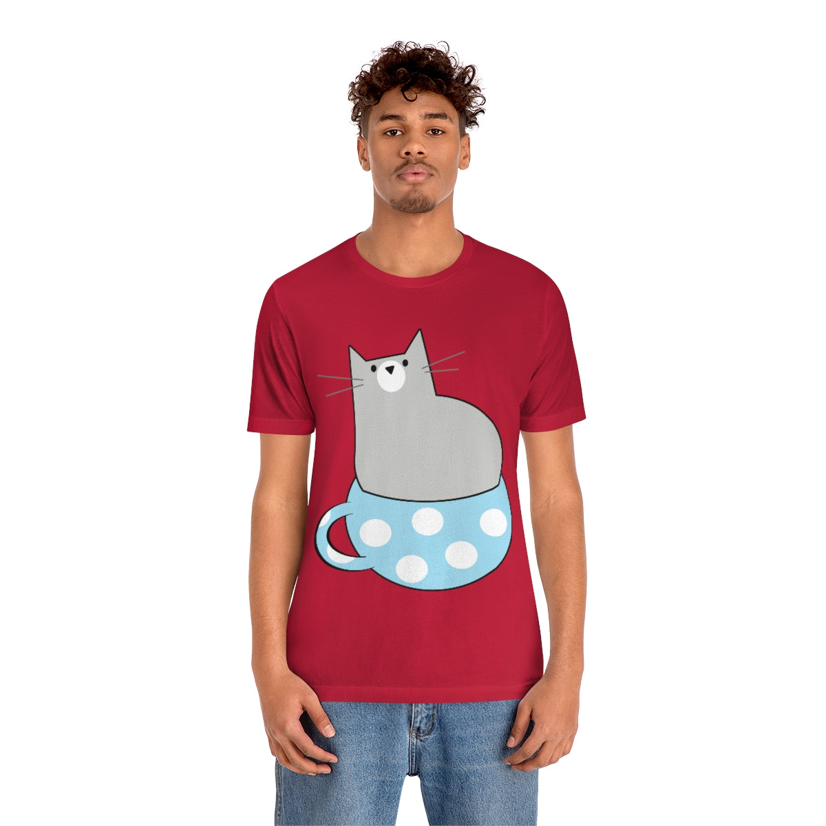 Anime Cartoon Cat In The Cup Unisex Jersey Short Sleeve T-Shirt Ichaku [Perfect Gifts Selection]