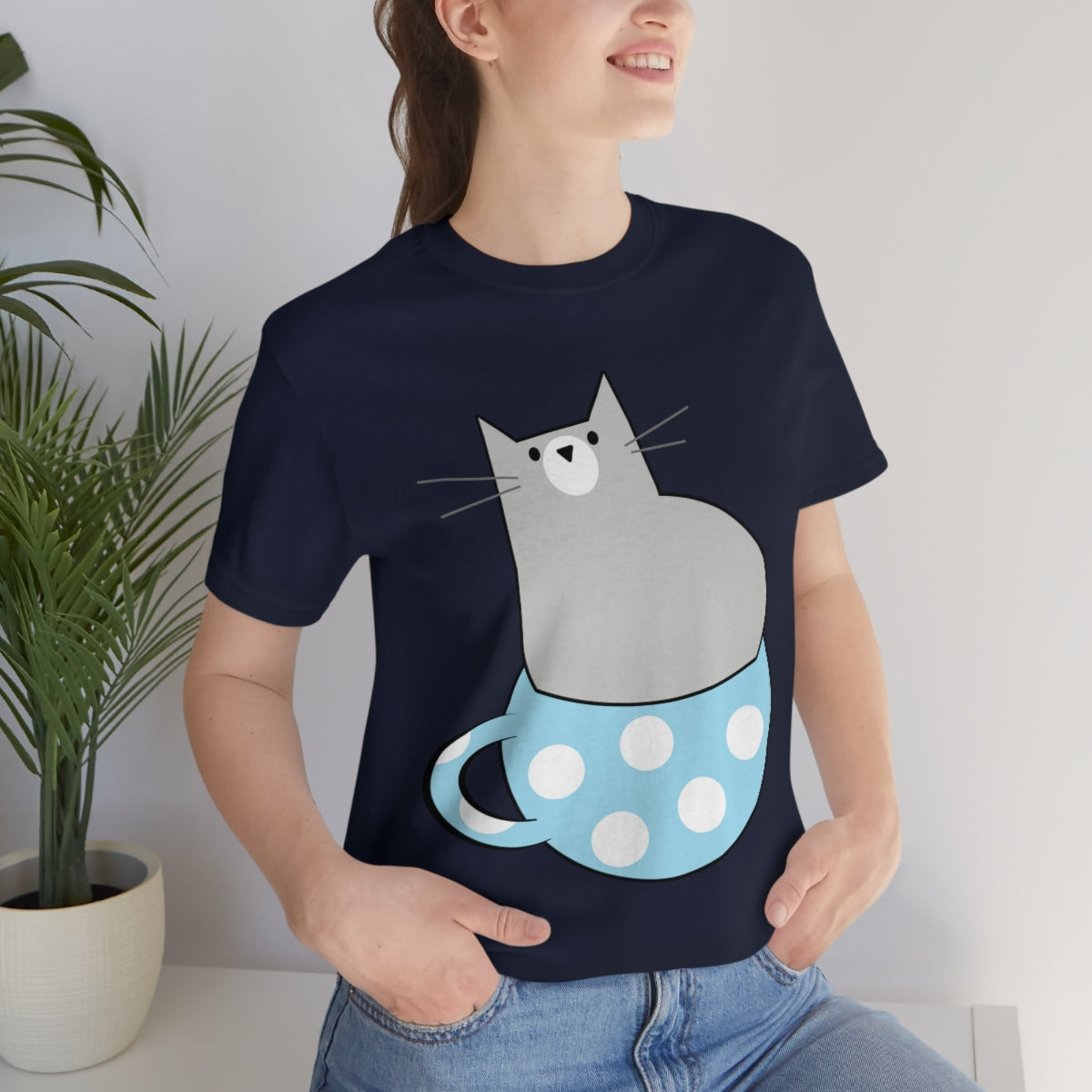 Anime Cartoon Cat In The Cup Unisex Jersey Short Sleeve T-Shirt Ichaku [Perfect Gifts Selection]