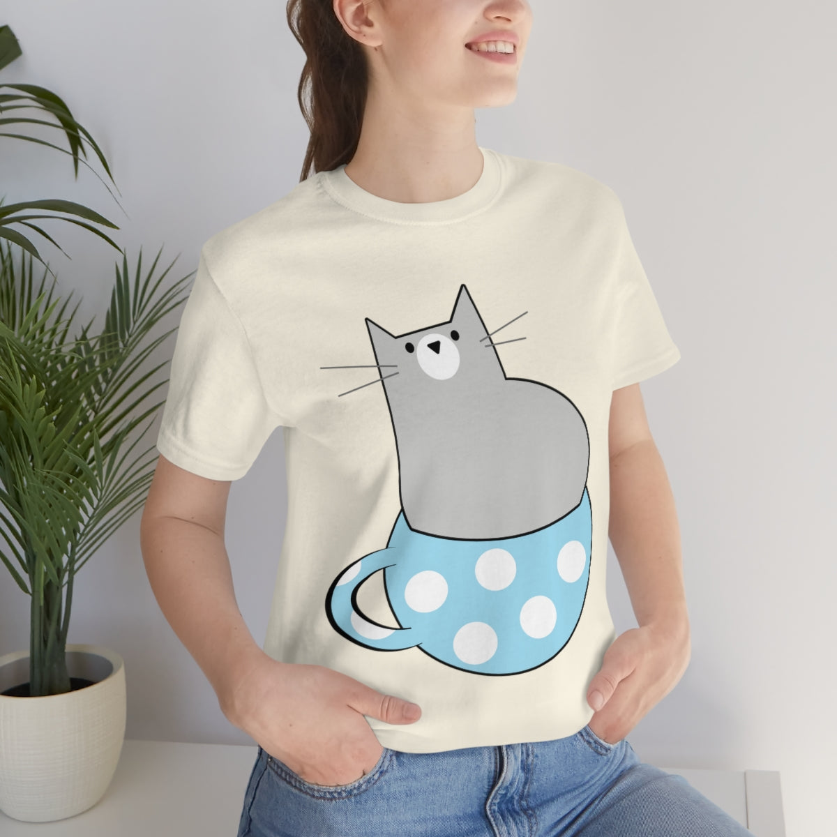 Anime Cartoon Cat In The Cup Unisex Jersey Short Sleeve T-Shirt Ichaku [Perfect Gifts Selection]